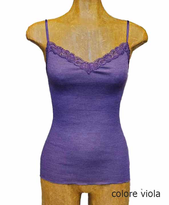 Top donna a costina in Lana Seta e pizzo leavers Oscalito-3408CO